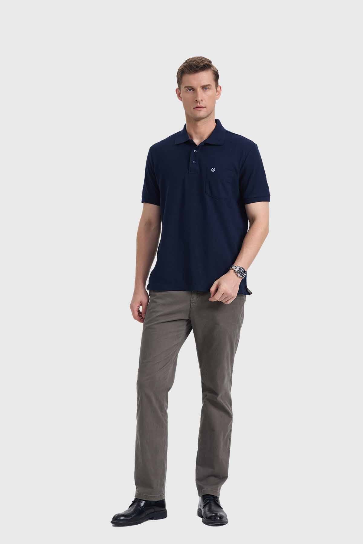 Polera Hombre Piqué Básica Azul