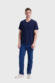 Polera Hombre Cuello V Básica Azul
