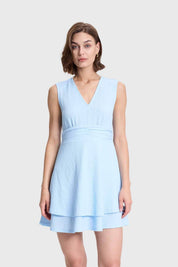 Vestido Mujer Corto Doble Capa Celeste