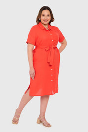 Vestido Mujer Lino Abotonado Coral