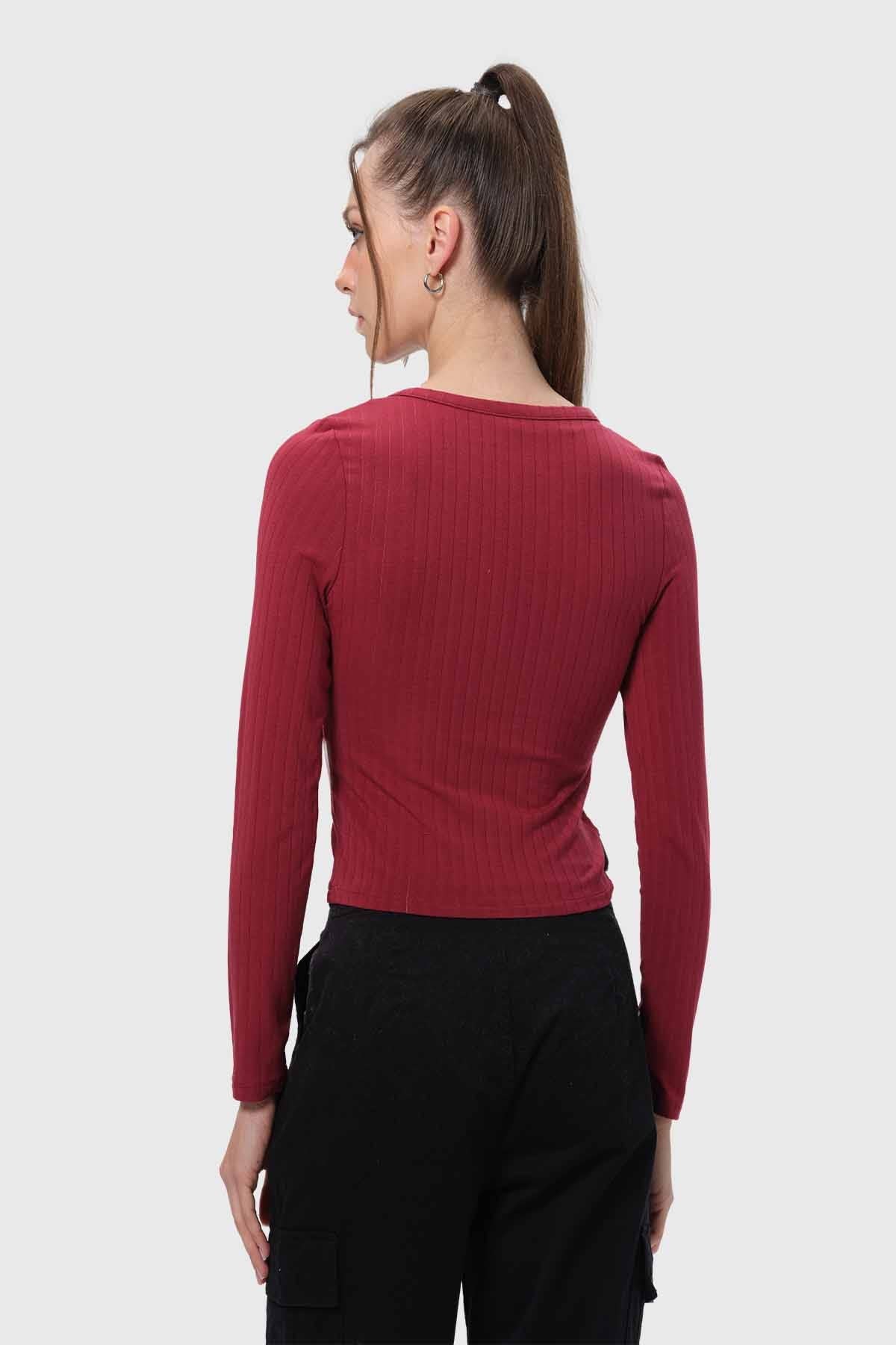 Polera Mujer Abotonada Burdeo