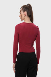 Polera Mujer Abotonada Burdeo