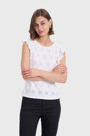 Polera Mujer Vuelos Y Borderie Crudo