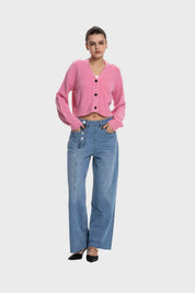 Sweater Mujer Cuello V Abierto Rosado