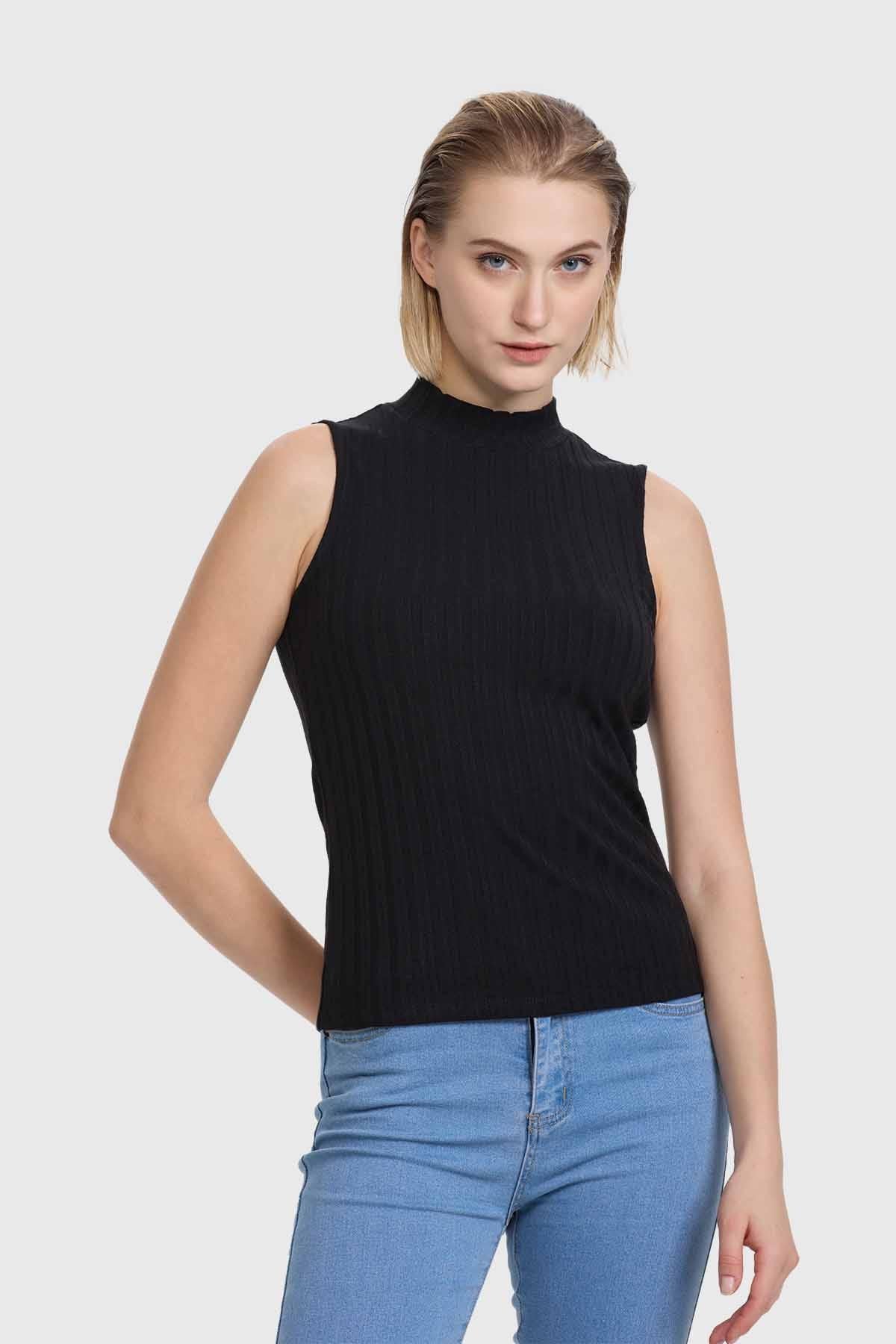 Polera Mujer Rib Negro