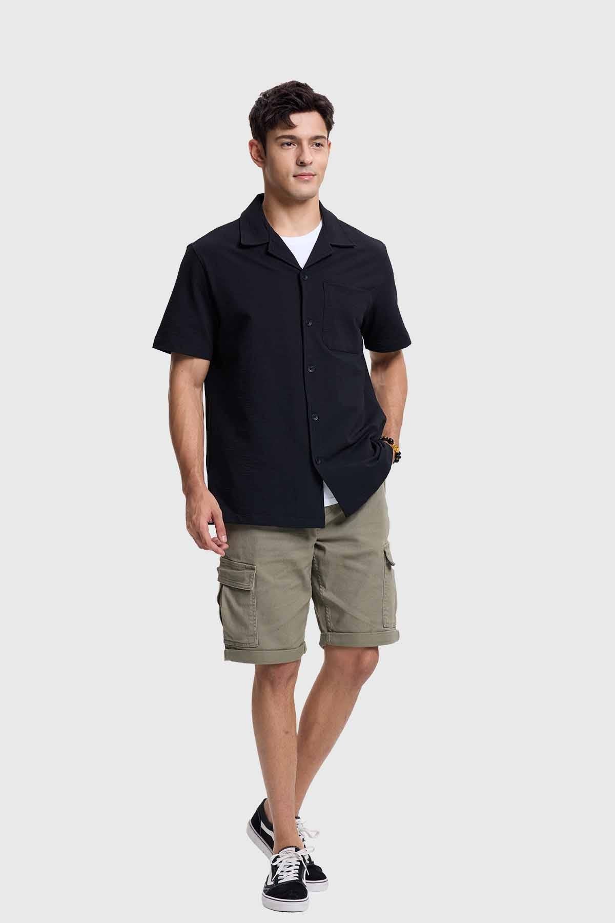 Camisa Hombre Textura Guayabera Negro