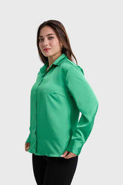 Blusa Mujer Satinada Abotonada Verde