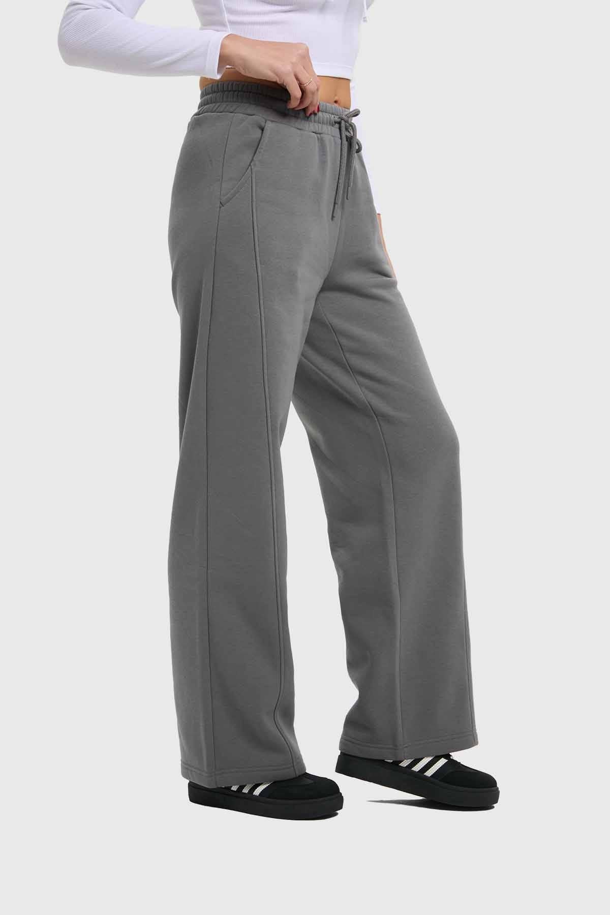 Pantalón Buzo Mujer Costura Frontal Gris