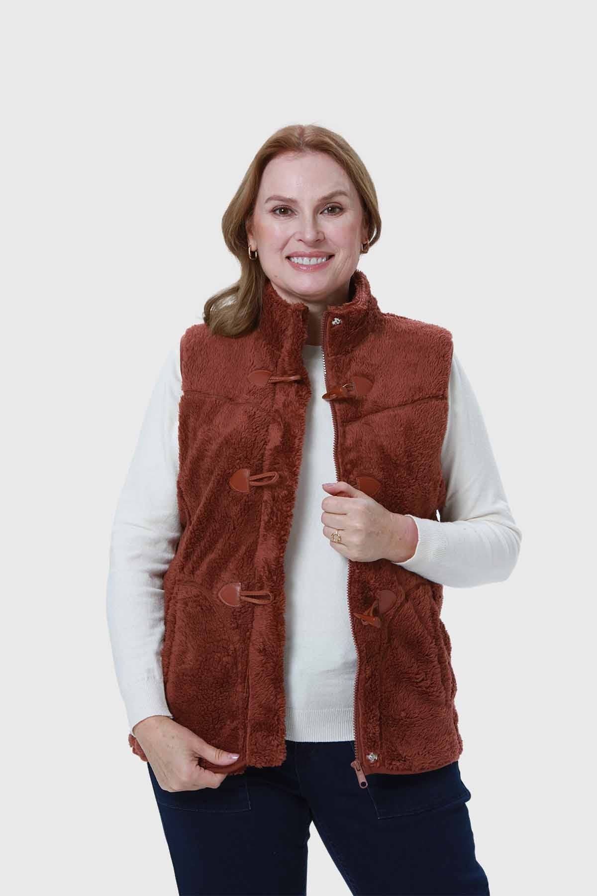 Polar Mujer Estilo Montgomery Peludo Café