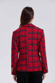 Blazer Mujer Escocés Corte Clásico Rojo