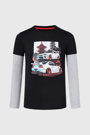 Polera Niño Doble Manga Básica Negro