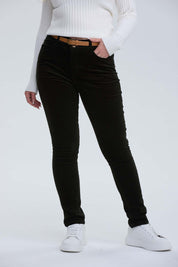 Pantalón Mujer Cotelé Con Cinturón Verde