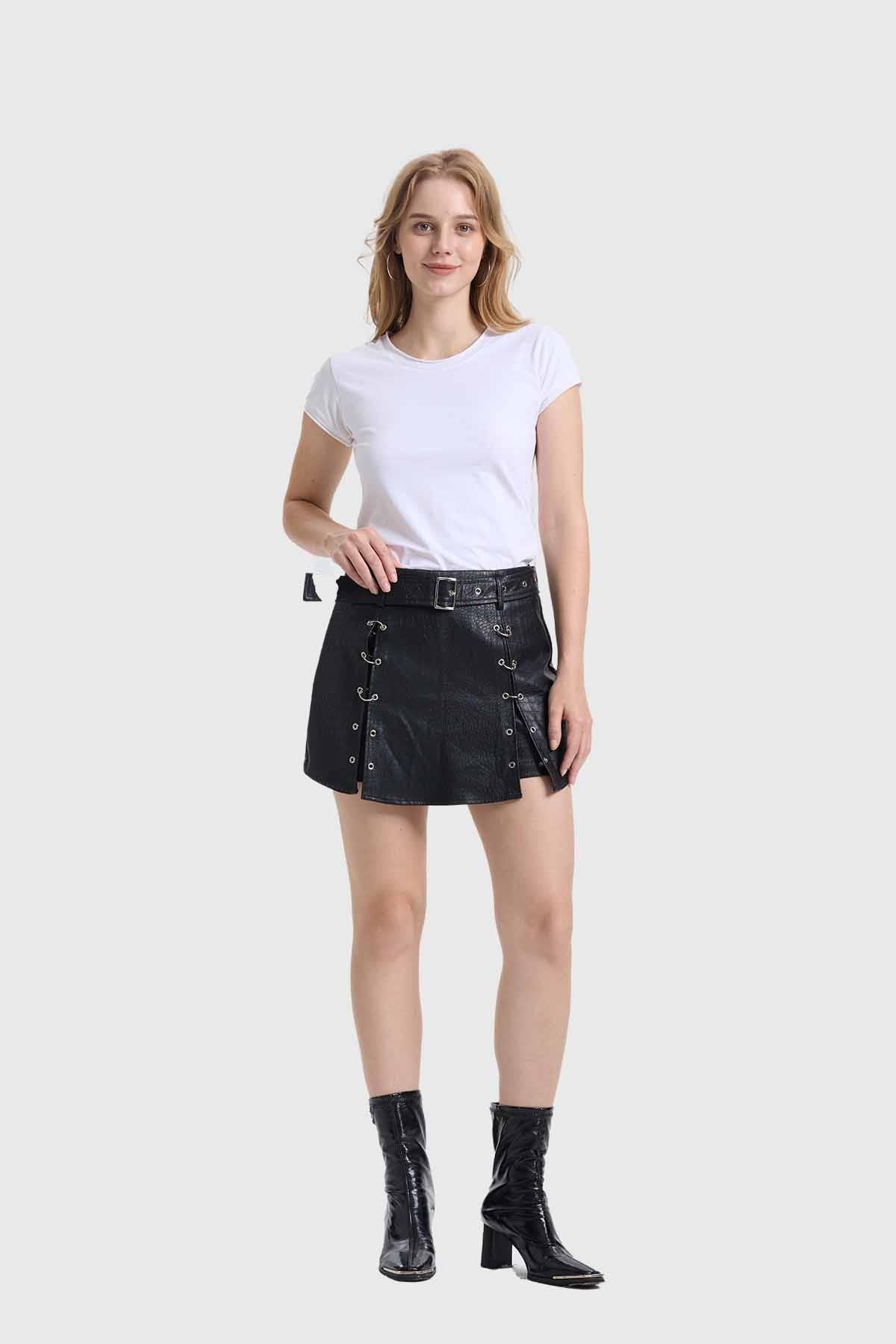 Falda Mujer Short Ojetillos Negro