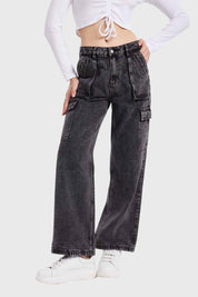 Jeans Mujer Recto Cargo Gris