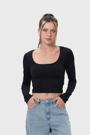 Polera Mujer Escote Cuadrado Negro