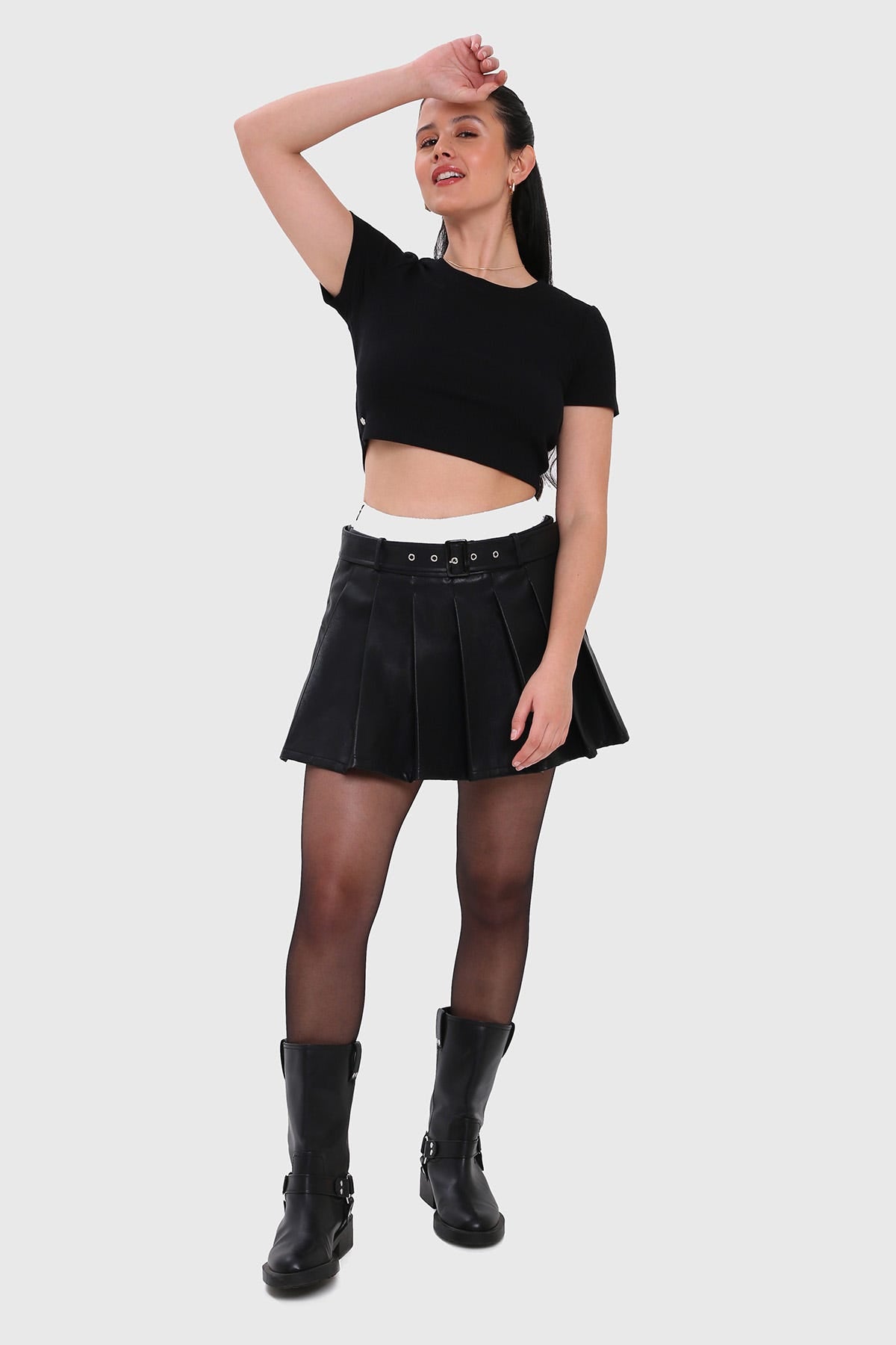 Falda Mujer Tableada Negro