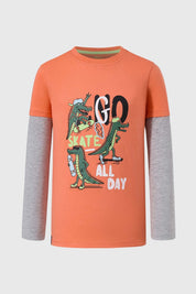 Polera Niño Doble Manga Básica Naranjo