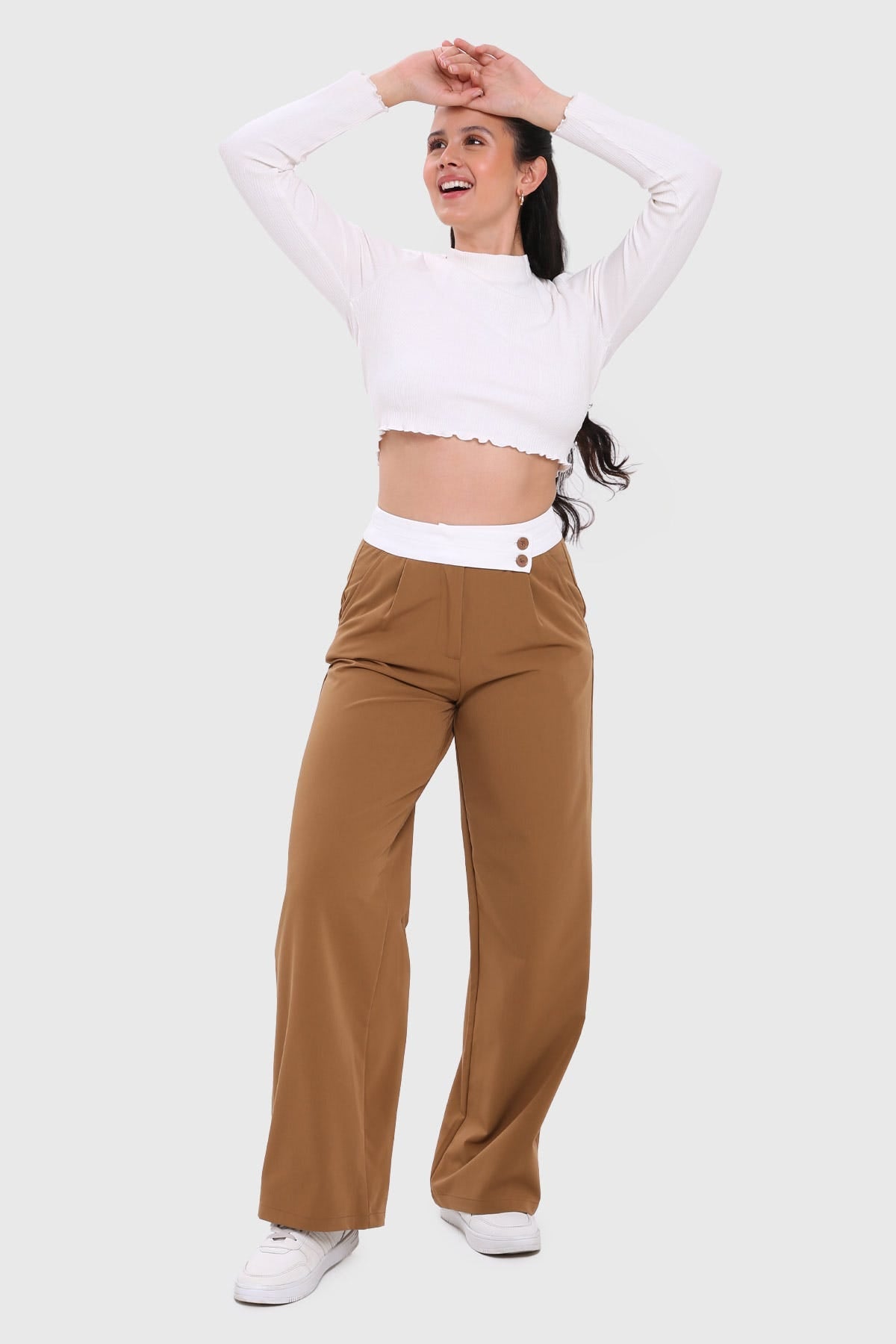PANTALÓN MUJER SASTRERO PRETINA CAMEL