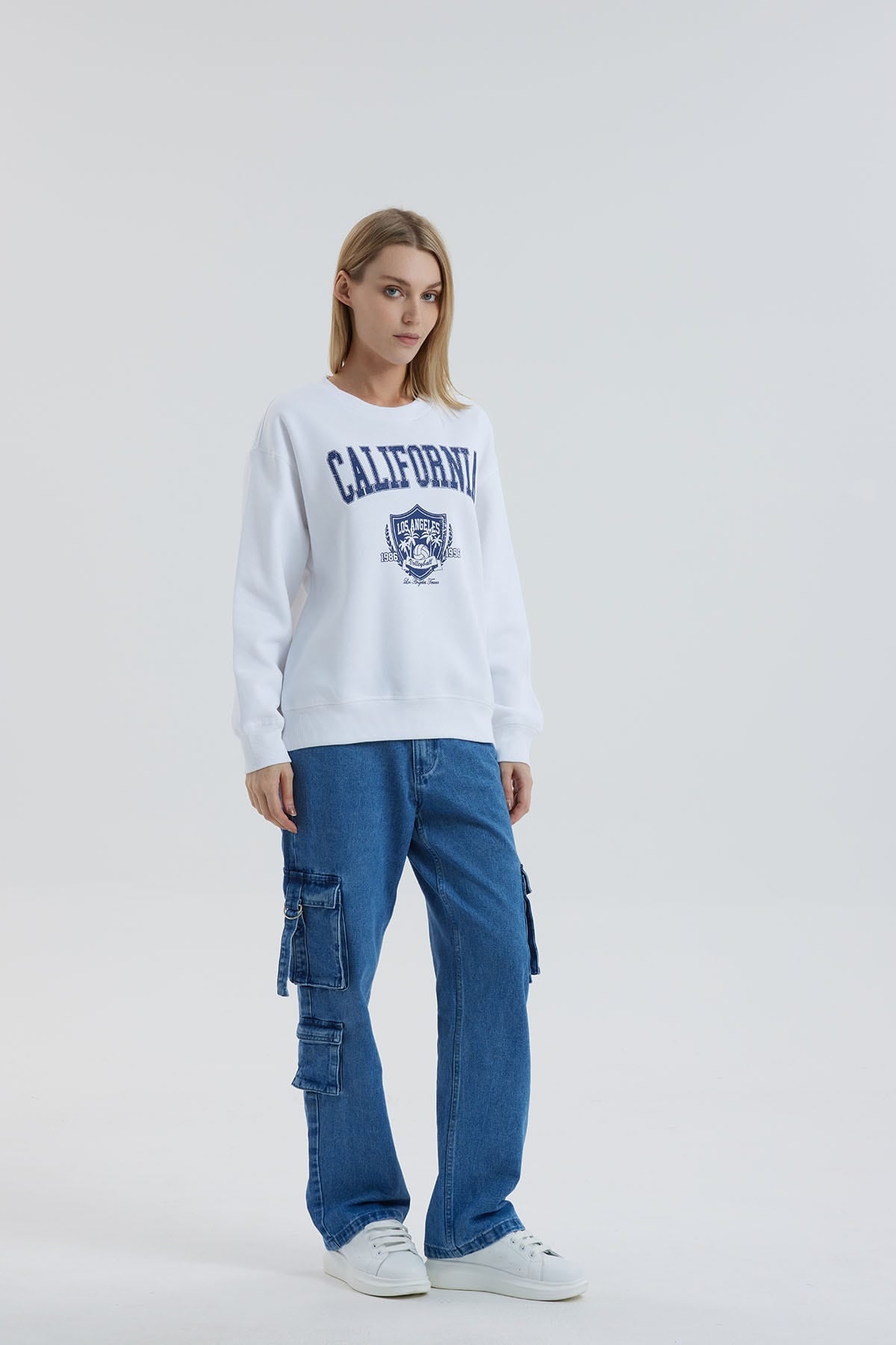 Jeans Mujer Recto Cargo Azul