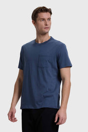 Polera Hombre Básica Con Bolsillo Azul