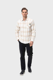 Camisa Hombre Cuadros Beige
