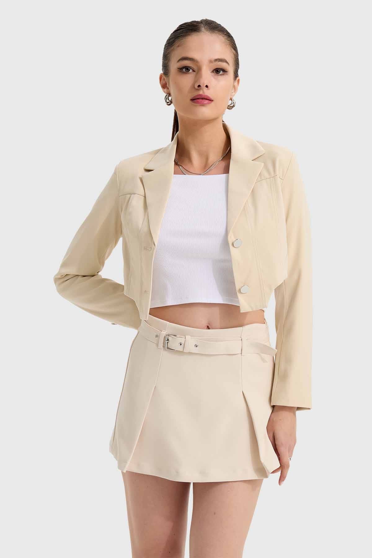 Blazer Mujer Tipo Corset Beige