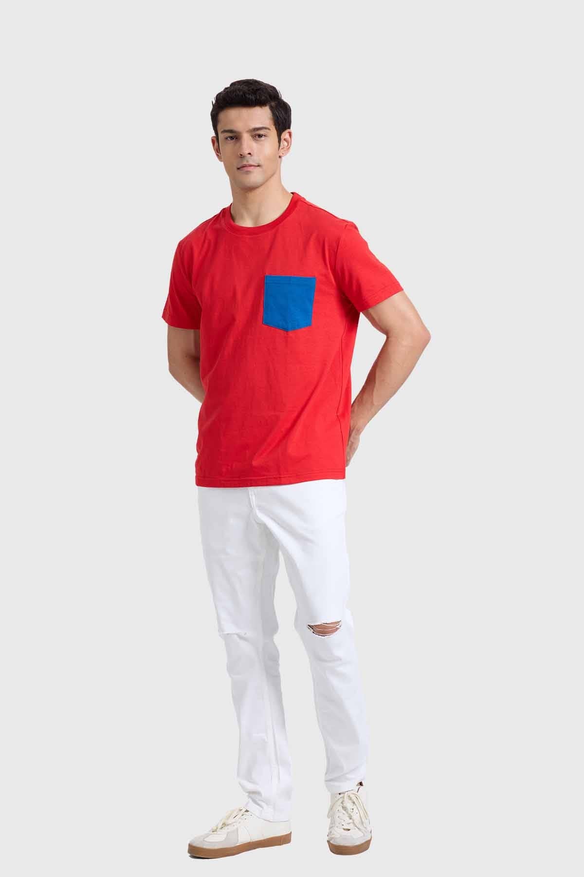 Polera Hombre Con Bolsillo Rojo