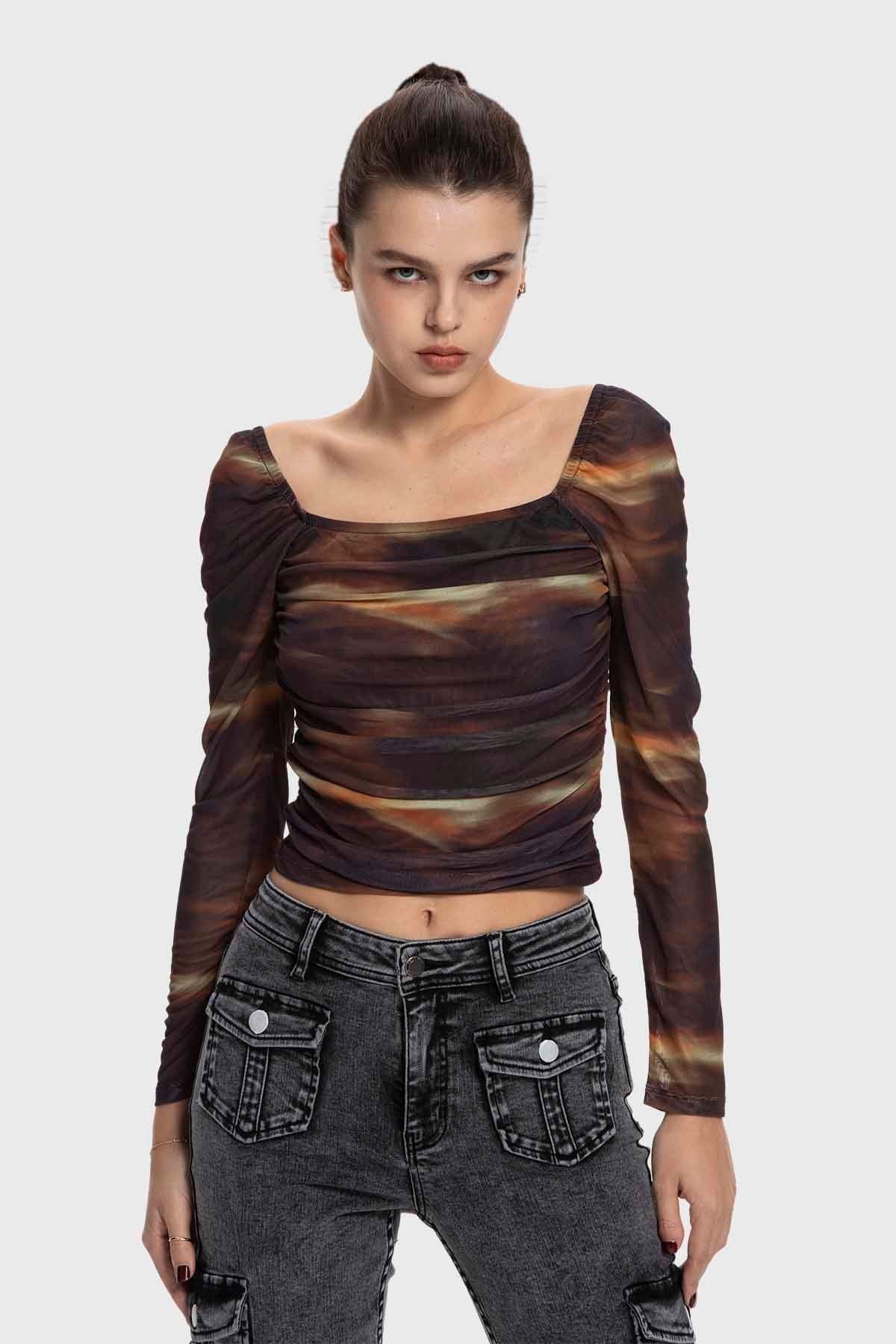 Polera Mujer Drapeada Bardot Café