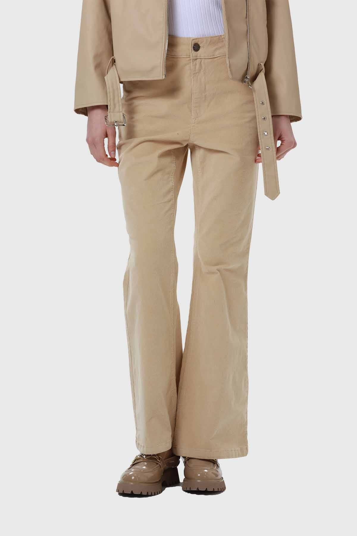 Pantalón Mujer Flare Push Cotelé Beige
