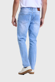 Jeans Hombre Slim Rotura Celeste