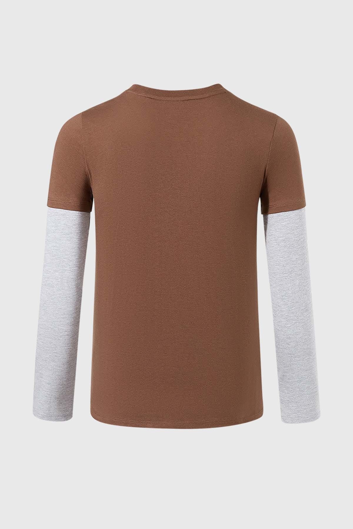 Polera Niño Doble Manga Básica Café