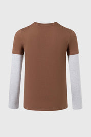Polera Niño Doble Manga Básica Café