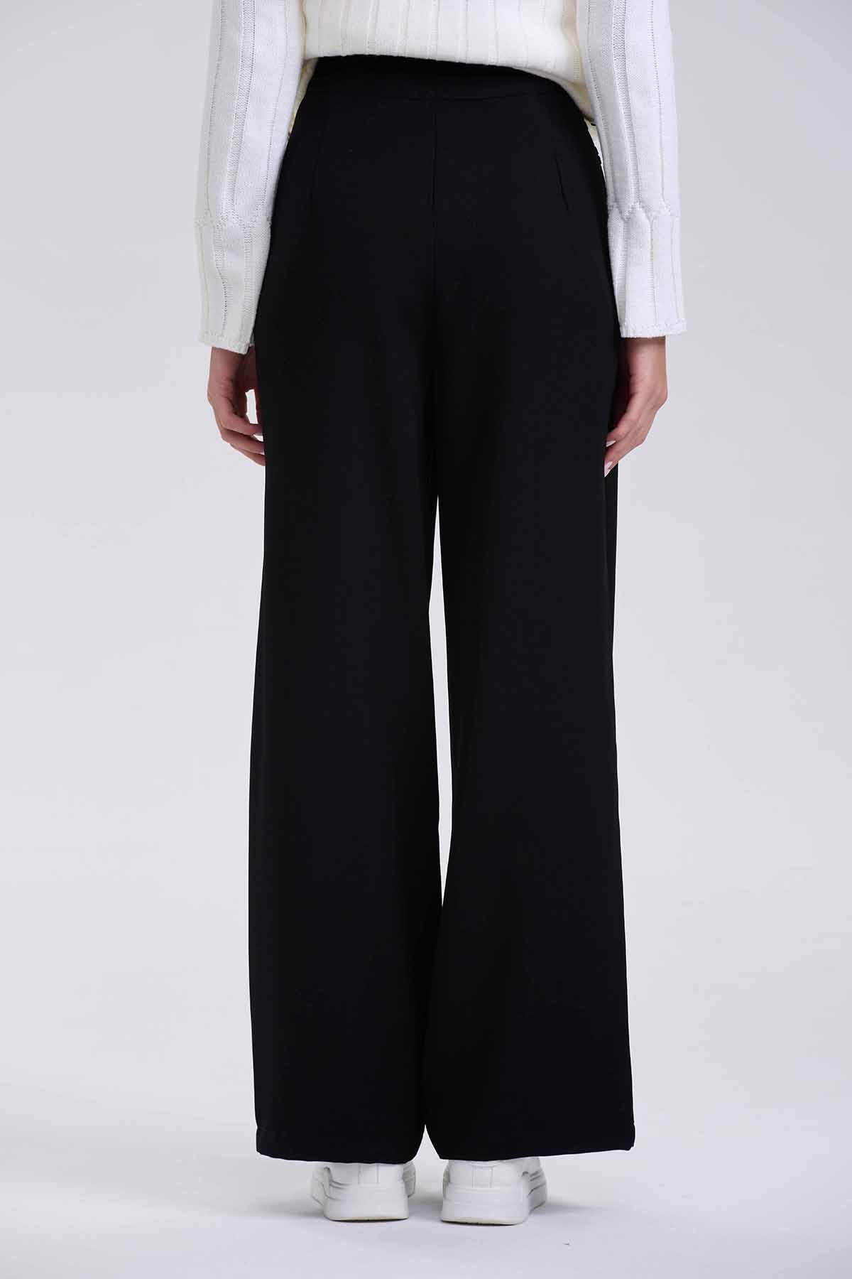 Pantalón Mujer Sastrero Aplicación 3 Botones Negro