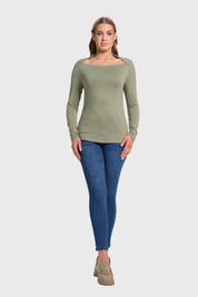 Polera Mujer Escote Recto Verde