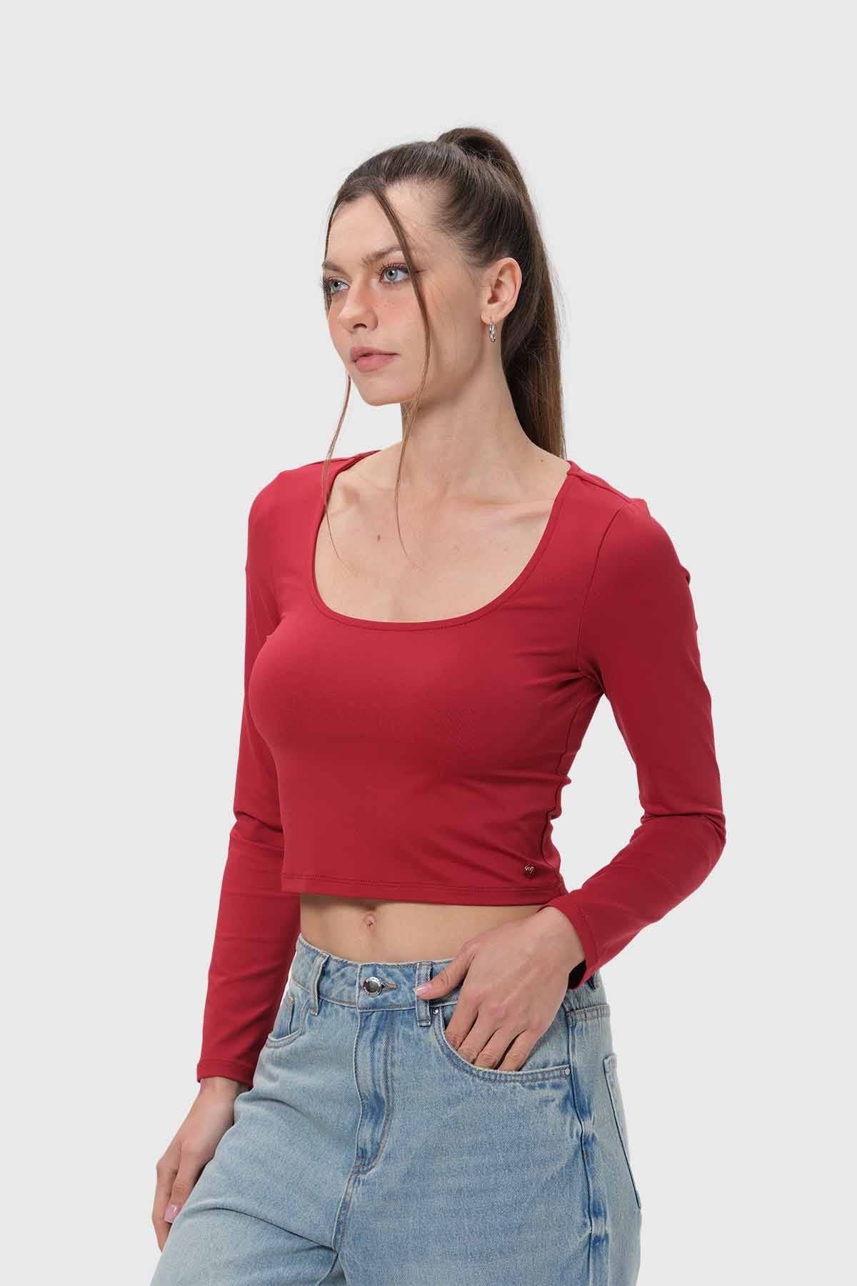 Polera Mujer Escote Cuadrado Rojo