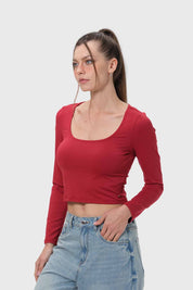 Polera Mujer Escote Cuadrado Rojo