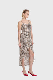 Vestido Mujer Midi Animal Print Beige