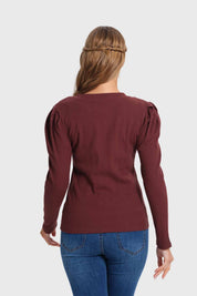 Polera Mujer Rib Pata Botón Café