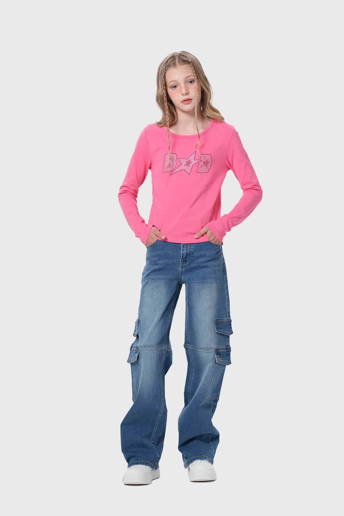 Polera Niña Con Nudo Recogido Rosado