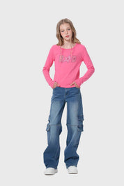 Polera Niña Con Nudo Recogido Rosado
