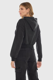 Polerón Mujer Crop Deslavado Negro