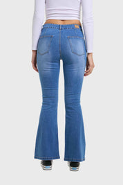 Jeans Mujer Flare Ajuste Cintura Azul