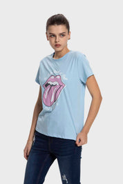 Polera Mujer Básica Print Celeste