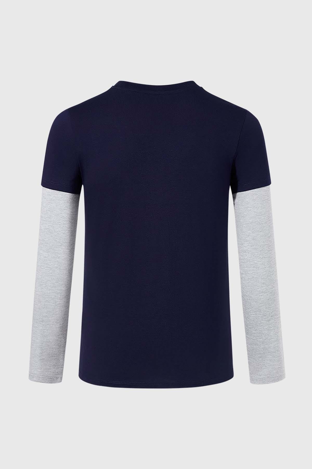 Polera Niño Doble Manga Básica Azul
