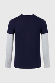 Polera Niño Doble Manga Básica Azul