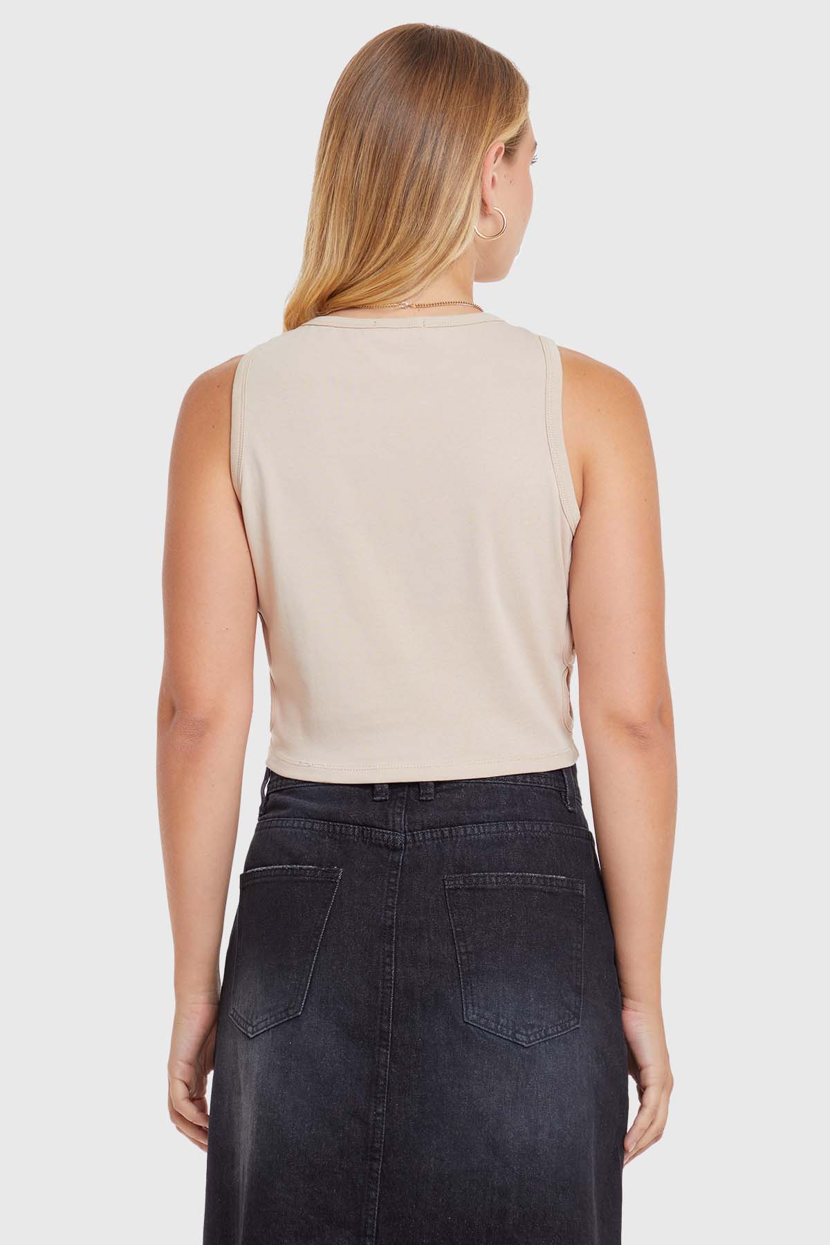 Polera Mujer Top Cut Out Costado Nude