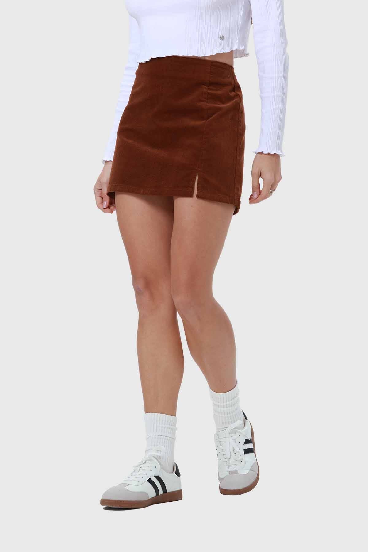 Falda Mujer Cotelé Café