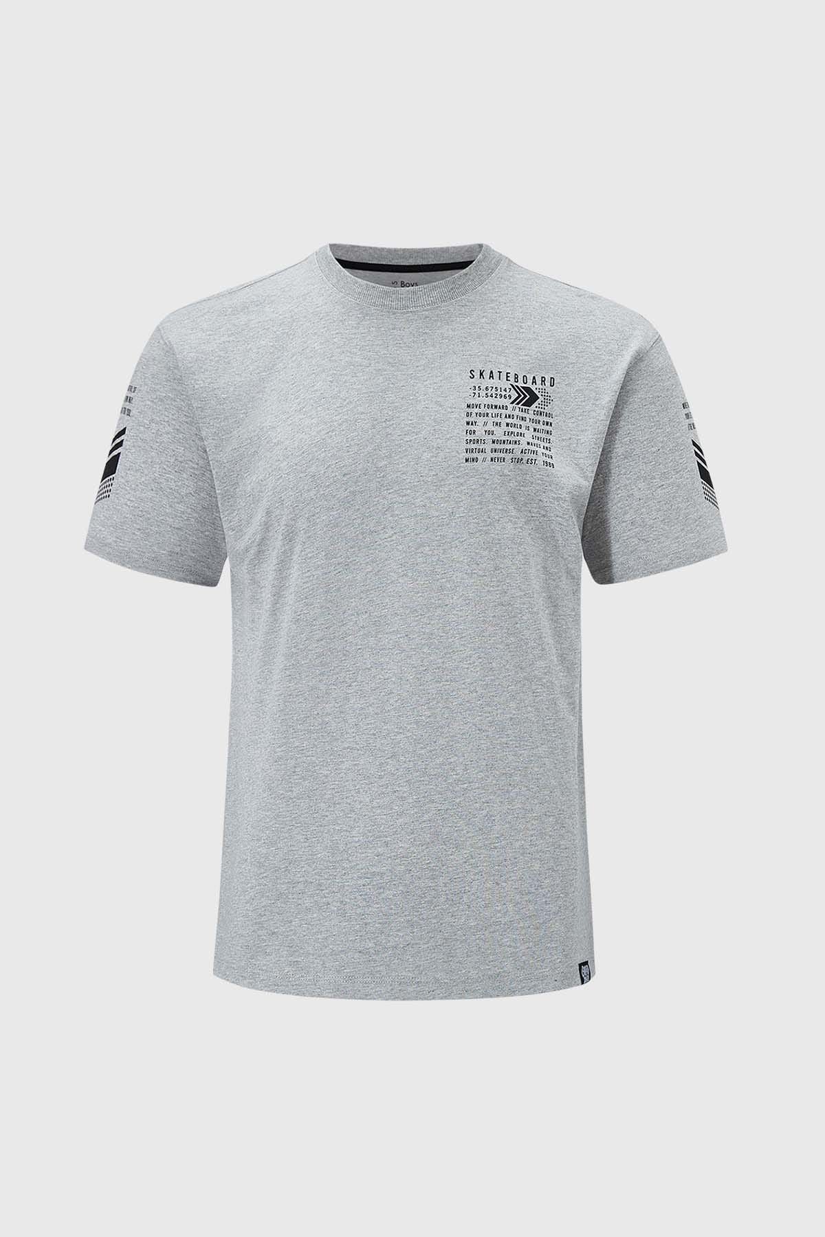 POLERA NIÑO OVERSIZE LETRAS GRIS MELANGE