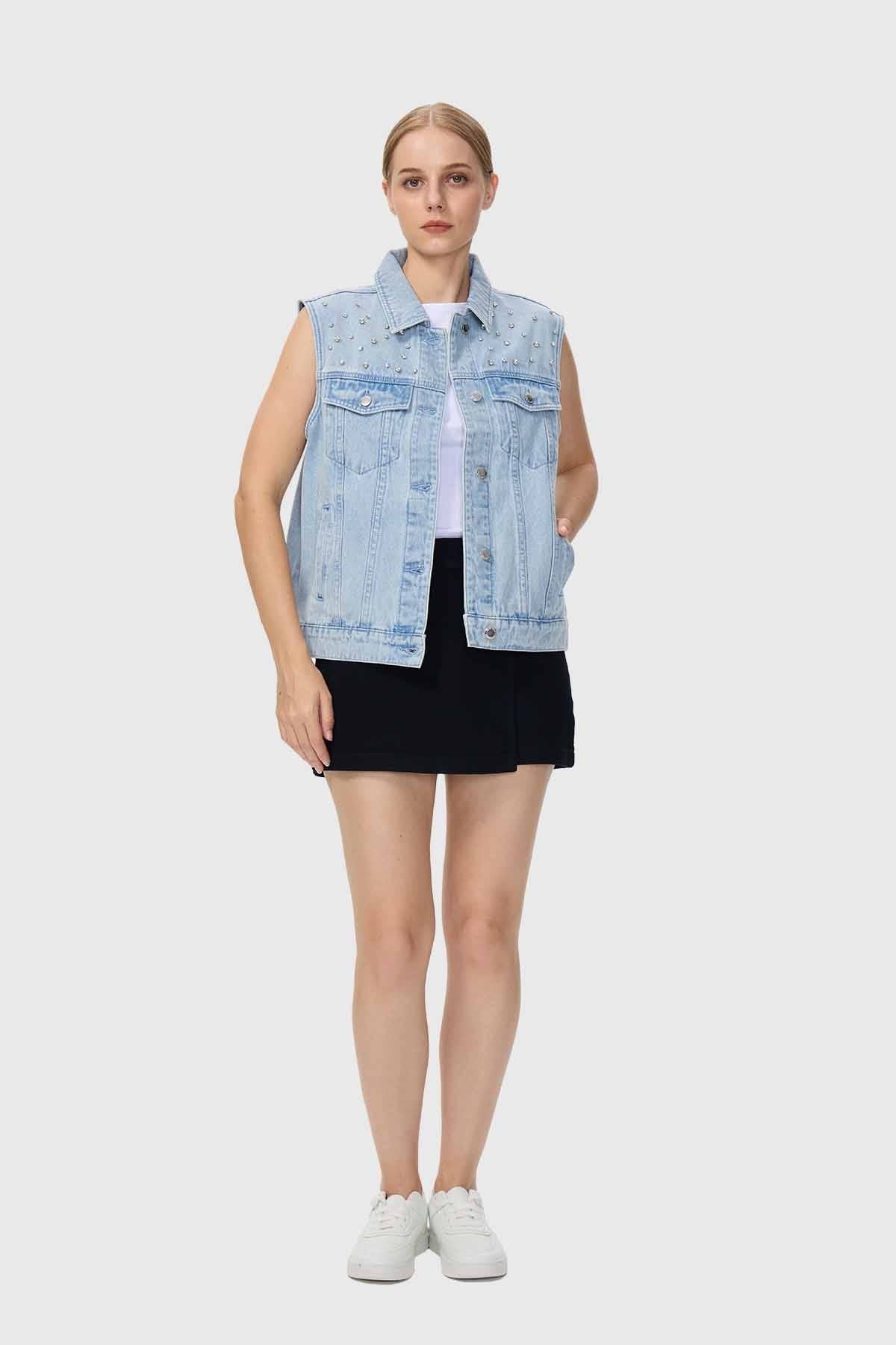 Chaqueta Mujer Denim Con Bolsillo Azul