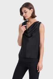 Blusa Mujer Drapeado Satinada Negro